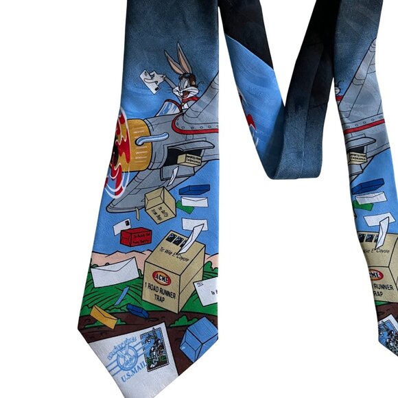 Looney Tunes Stamp Collection Vintage Bugs Bunny Polyester Necktie - Picture 2 of 6
